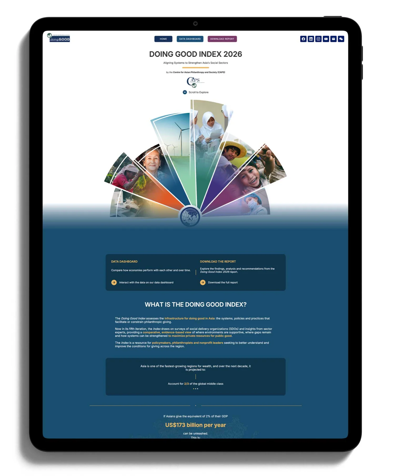 The Doing Good Index 2026 microsite shown on a tablet